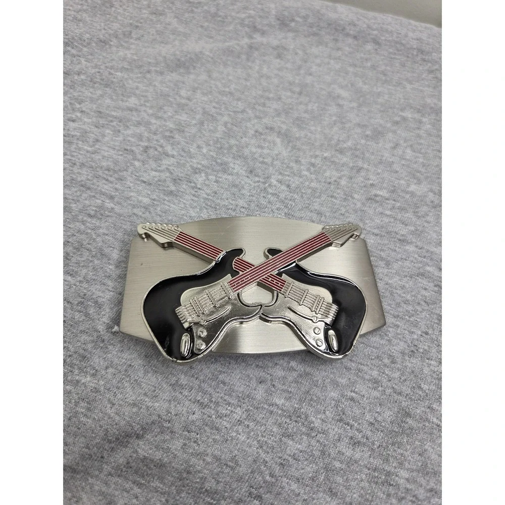 Double Fender Electric Guitar 3D Belt Buckle Music Rock